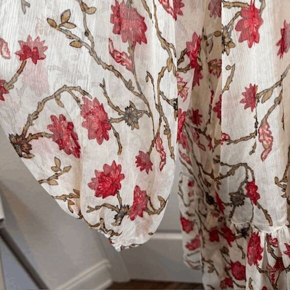 Free People Keeping Up With Kara Tunic Ivory Floral Chiffon Embroidery Small - Picture 4 of 15